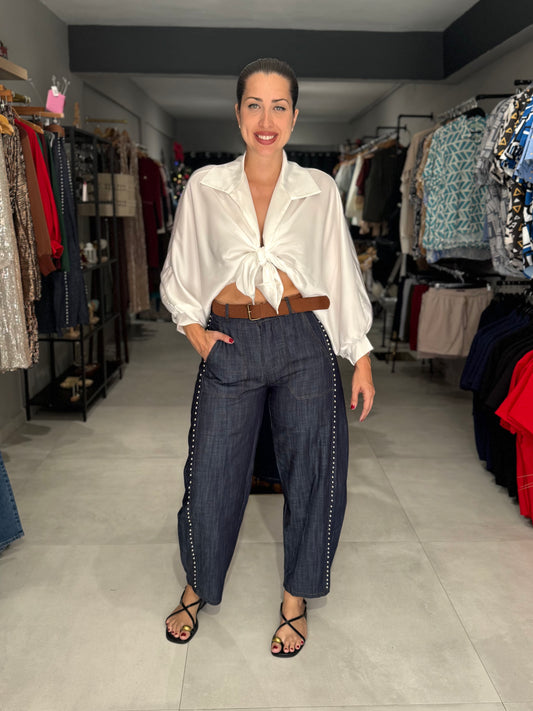 PRE ORDER | Studded Denim Barrel Jean