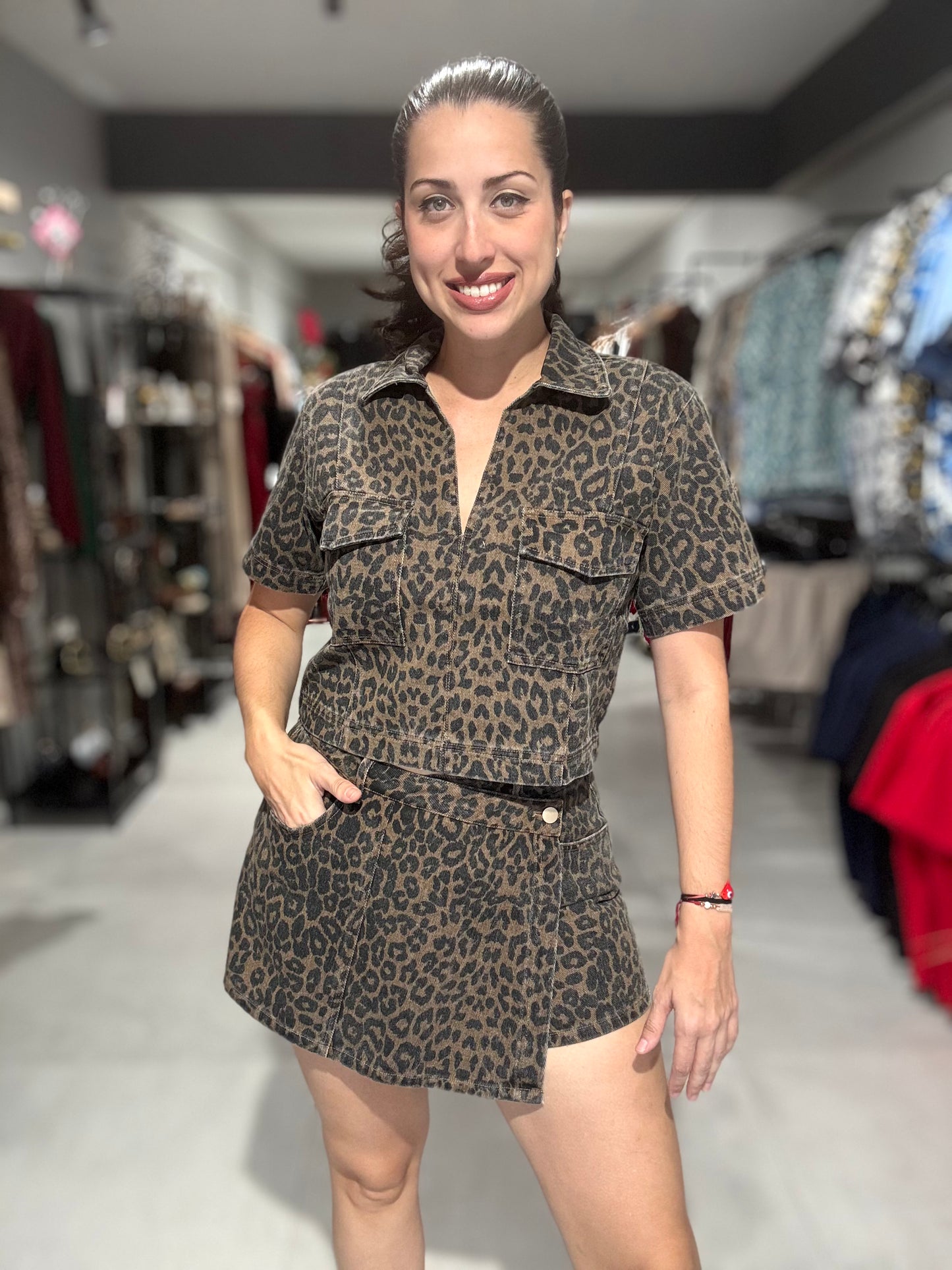 Leopard Denim Blouse