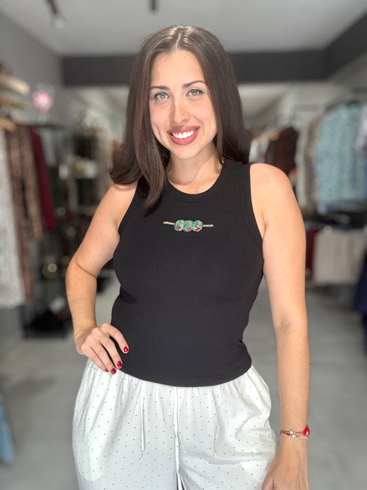 Olive Beaded Tank Top | BLACK
