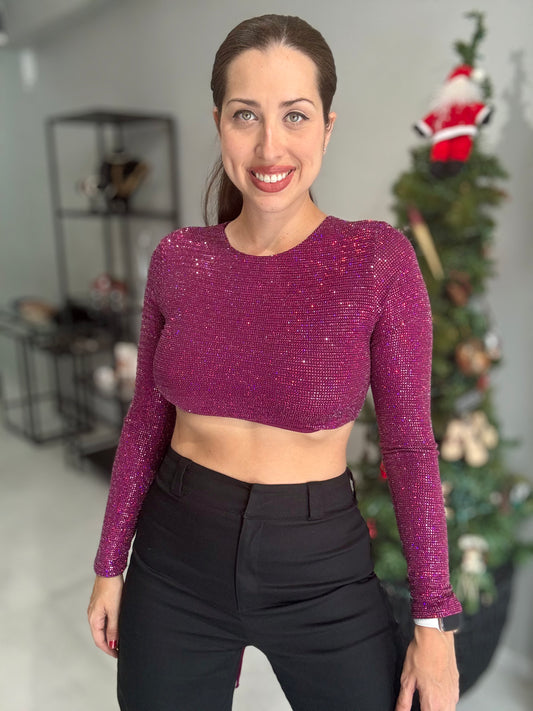 Wine Glitter Crop Top