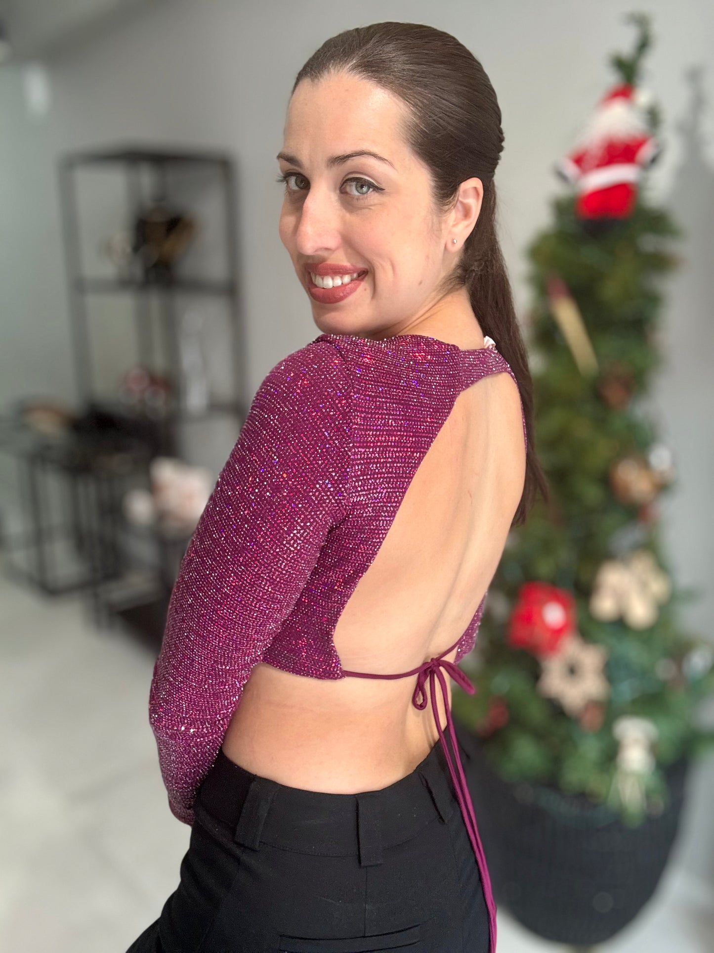 Wine Glitter Crop Top