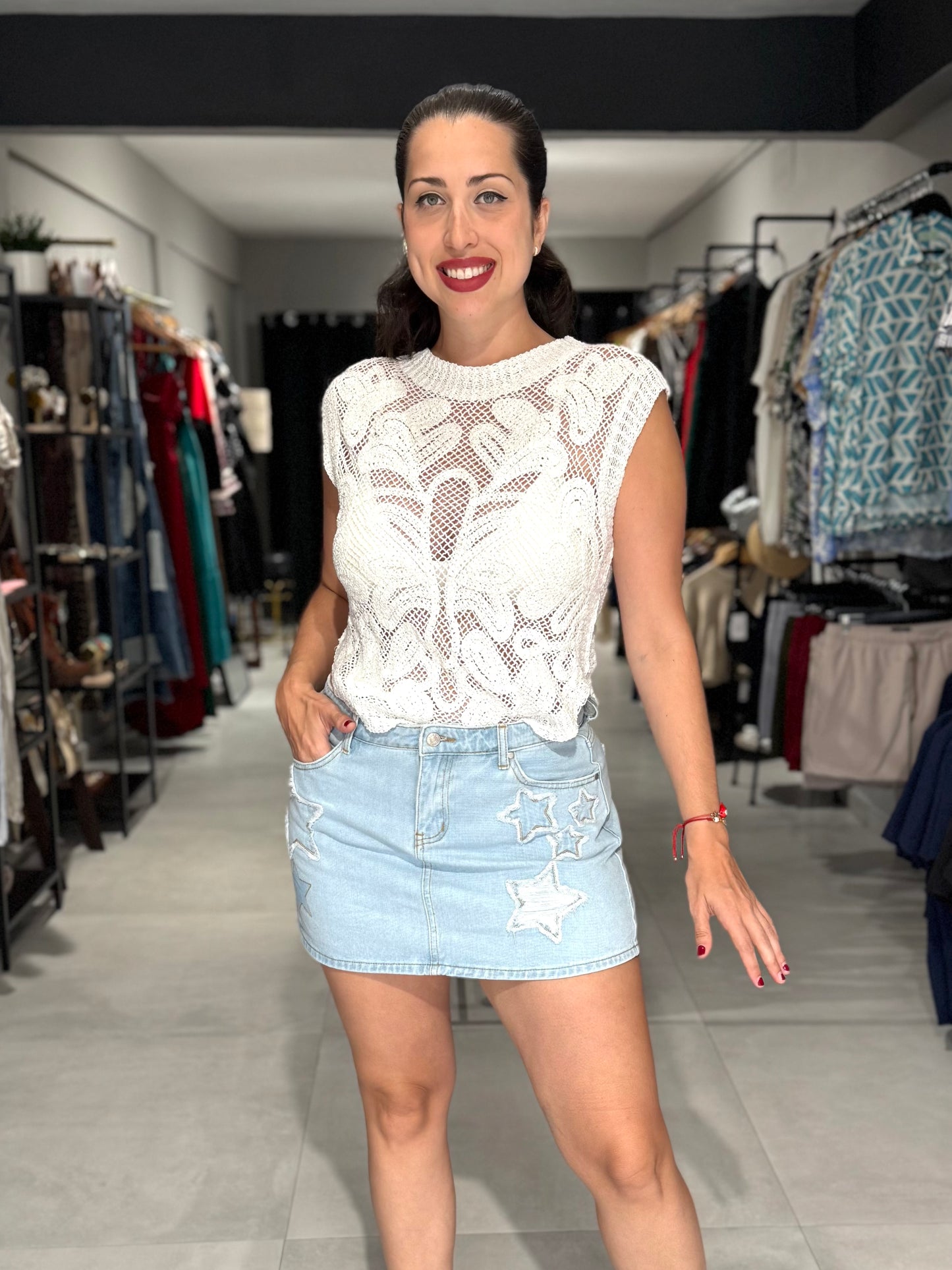 Star Patch Denim Skirt