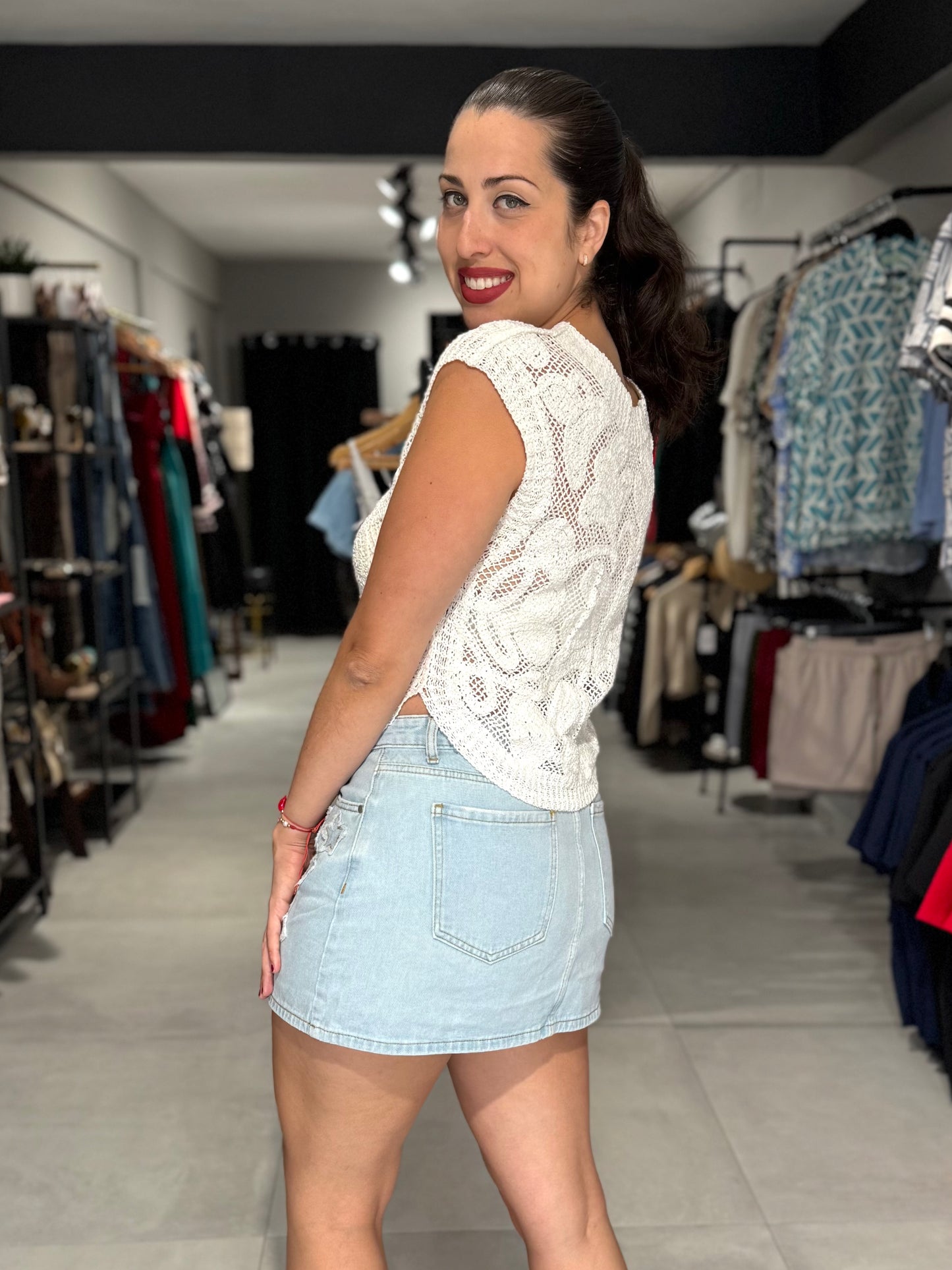 Star Patch Denim Skirt