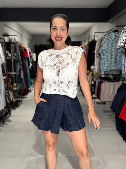 Denim Front Pleated Skort