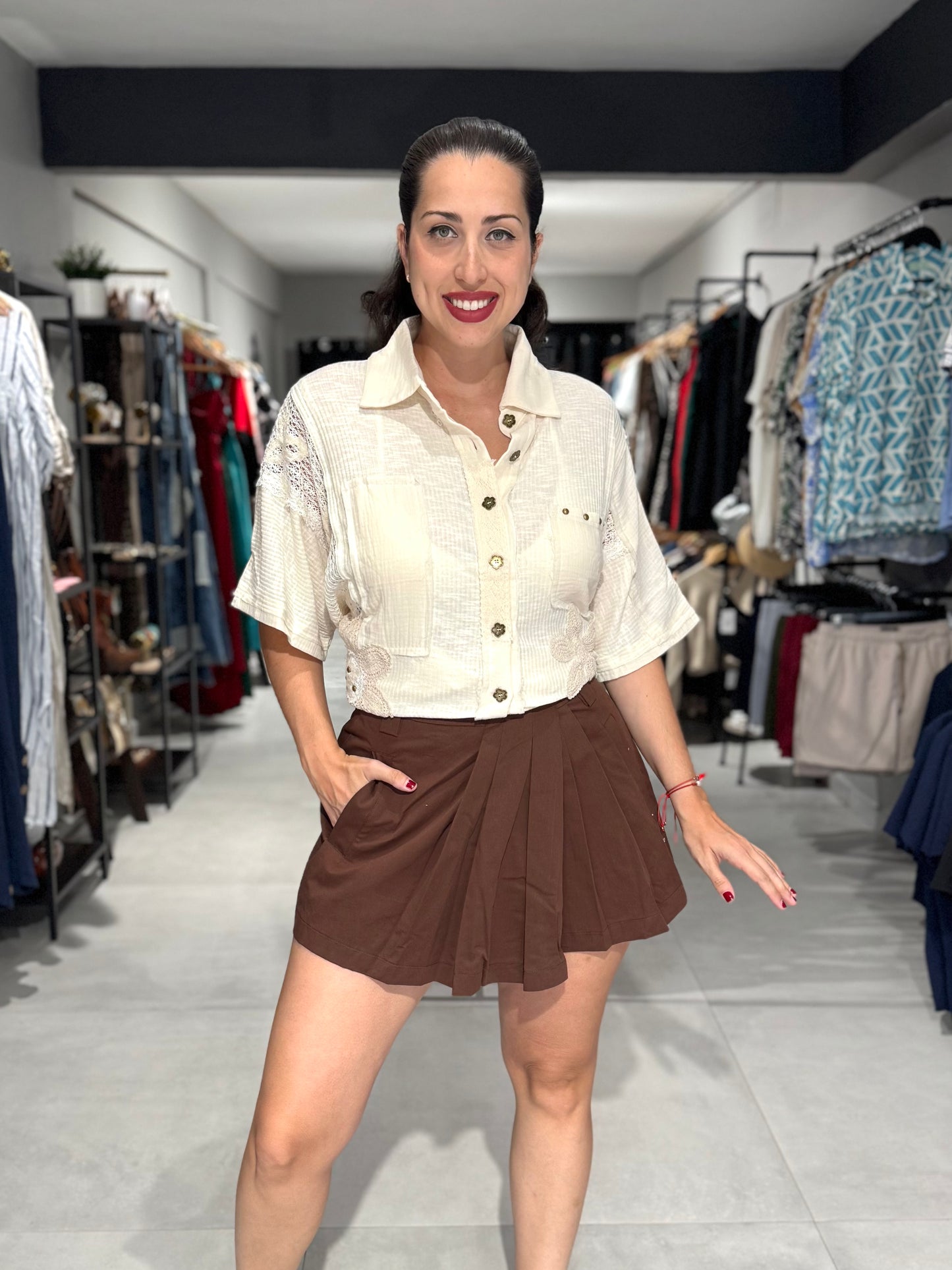 Brown Front Pleated Skort