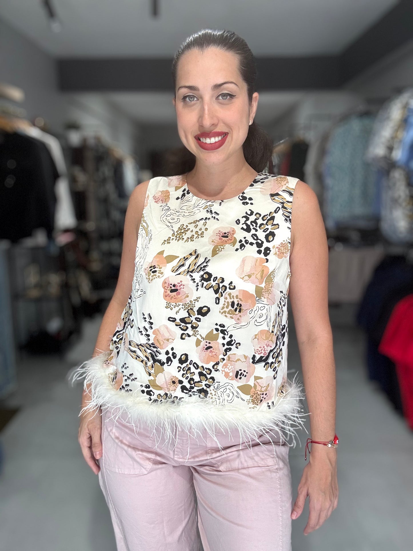 Neutral Spring Feather Blouse