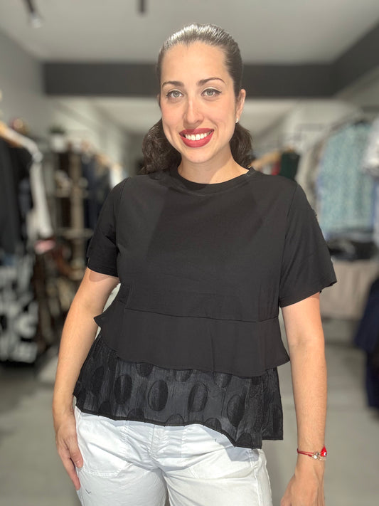 Polka Dots Ruffle Trim Tee