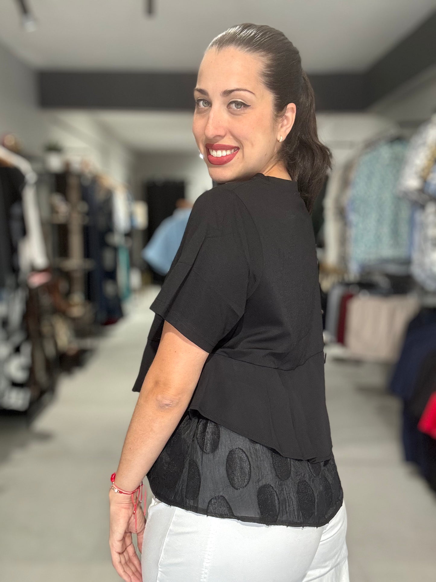 Polka Dots Ruffle Trim Tee