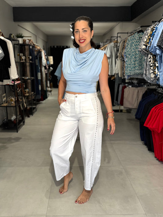 PRE ORDER | Studded Barrel Pant | WHITE