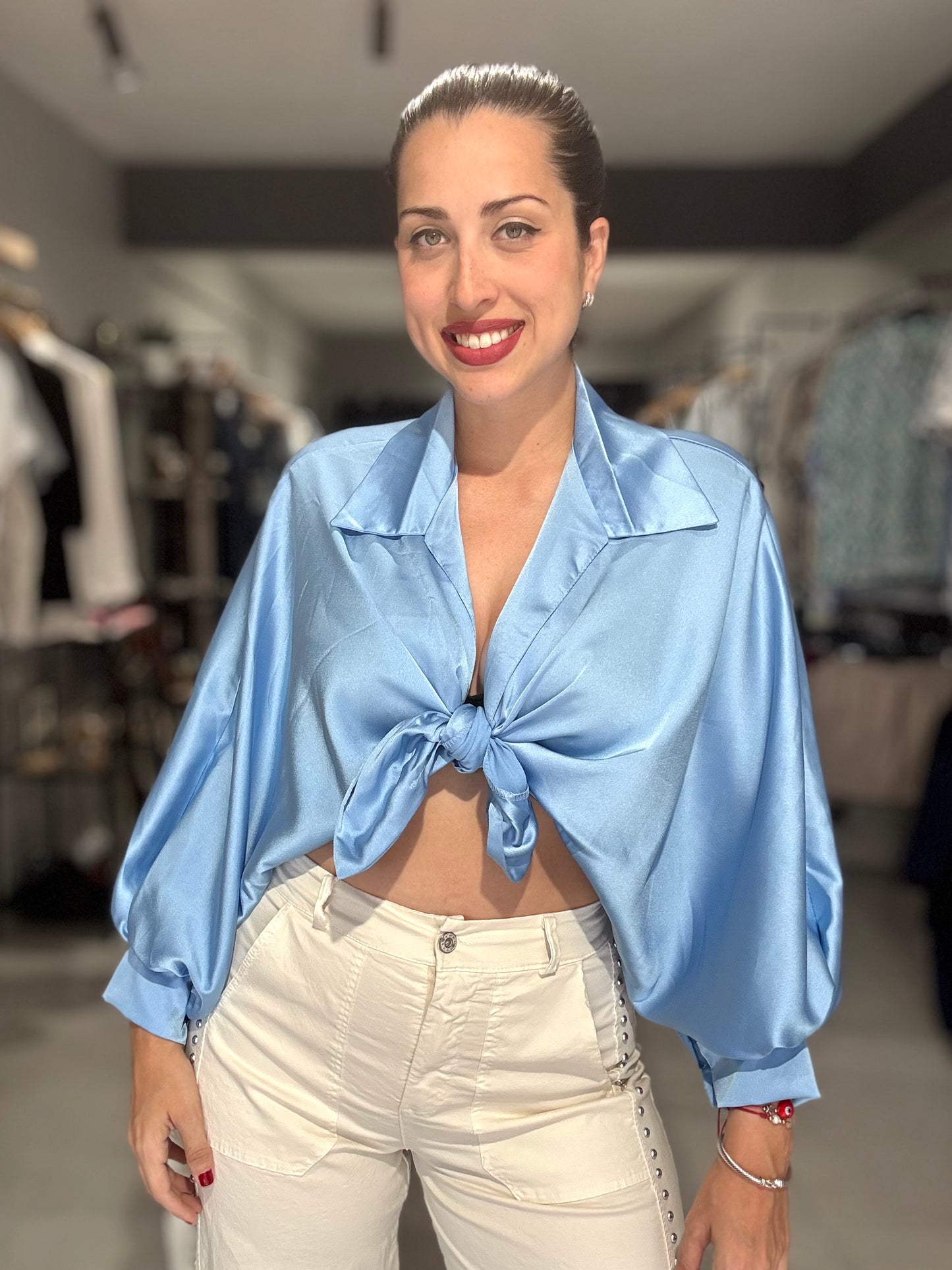 Marbella Satin Blouse | SKY BLUE