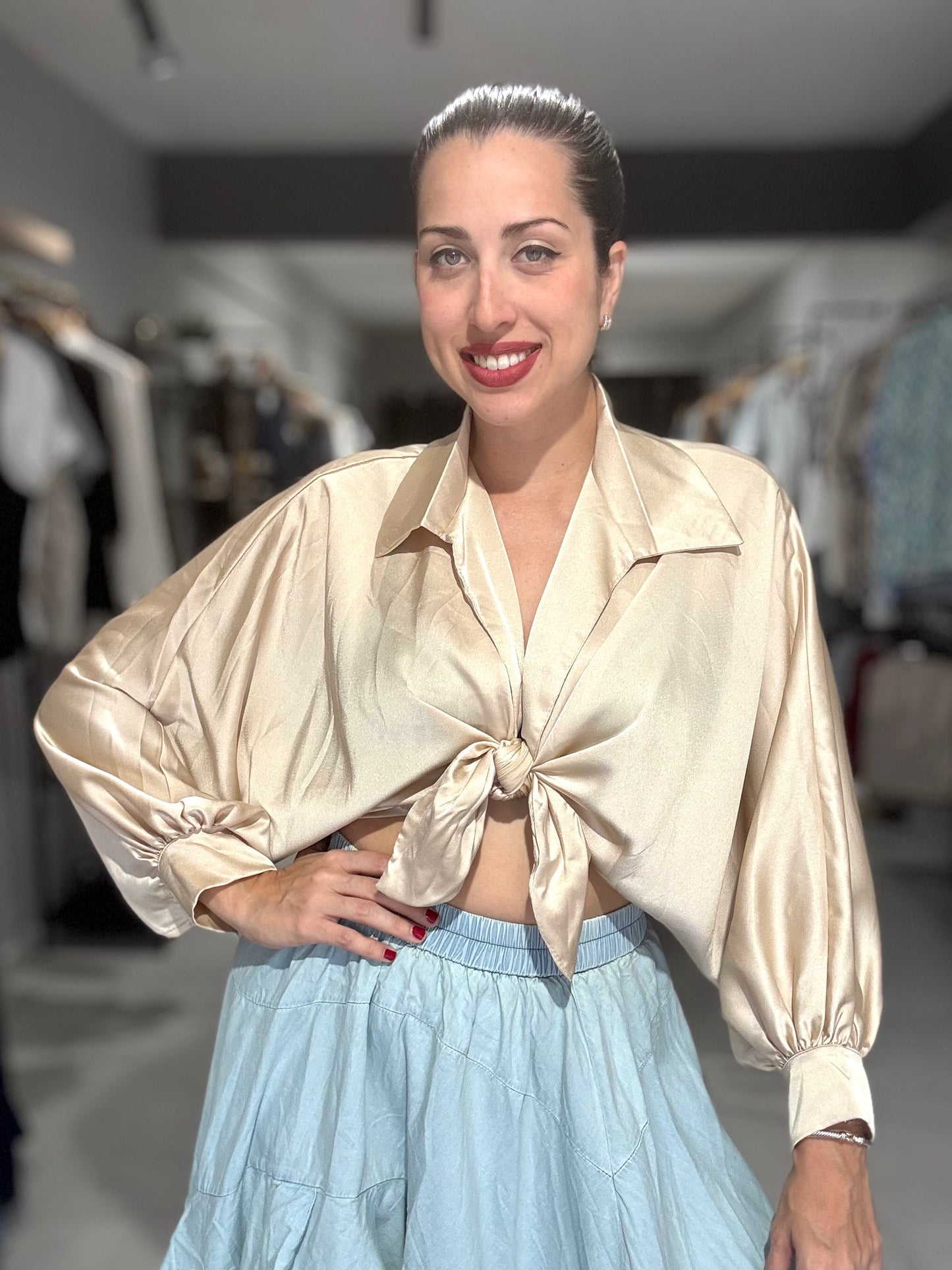 Marbella Satin Blouse | BEIGE