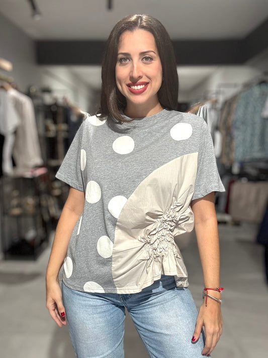PRE ORDER | Dots Detail Tee Blouse | GREY