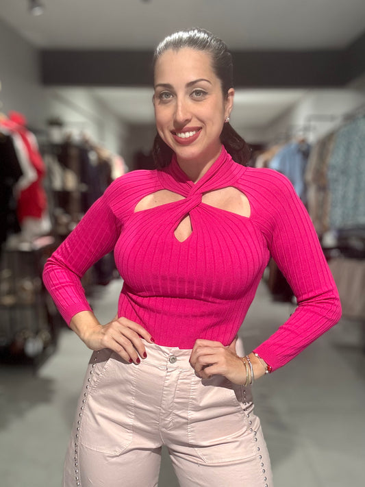 Hot Pink Cut-Out Sweater