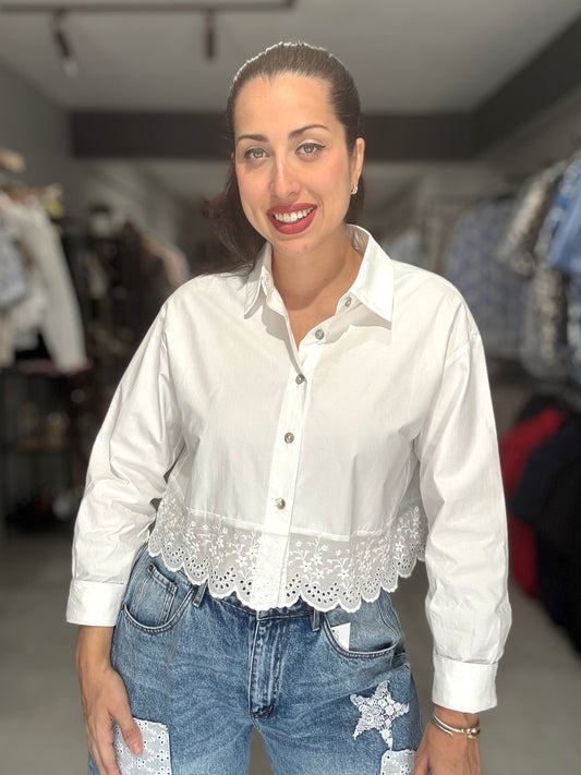 Lace Trim Poplin Blouse