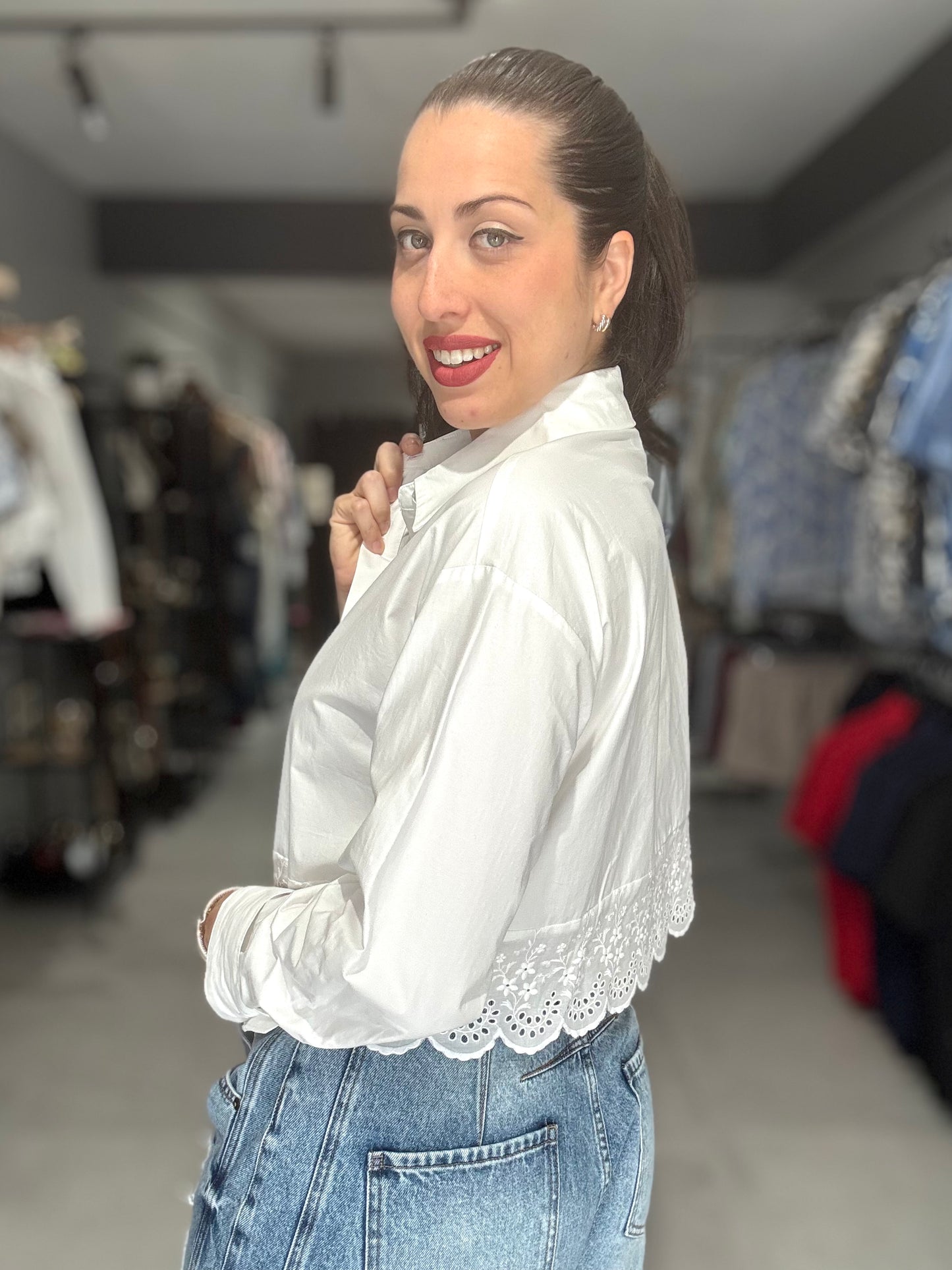 Lace Trim Poplin Blouse