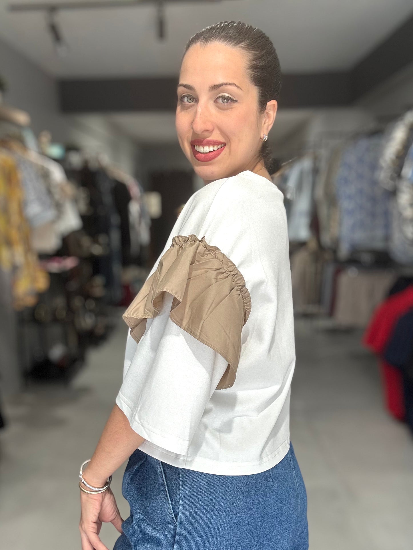 Ruffle Detail Sleeve Tee Blouse