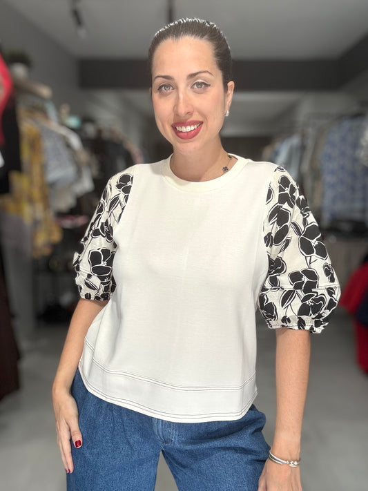 Neutral Floral Sleeve Blouse