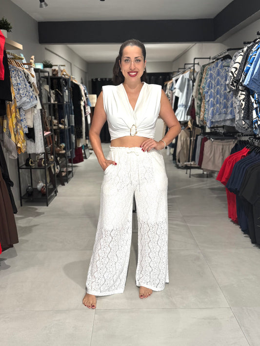 PRE ORDER | White Lace Wide Leg Pant
