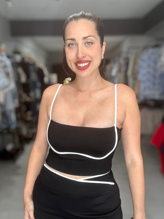 Terry Contrast Binding Top | BLACK