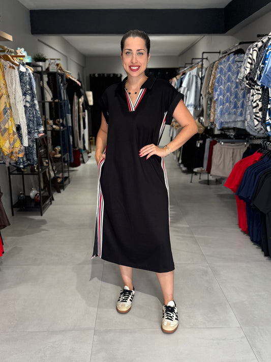 Side Trim Stripes Midi Dress