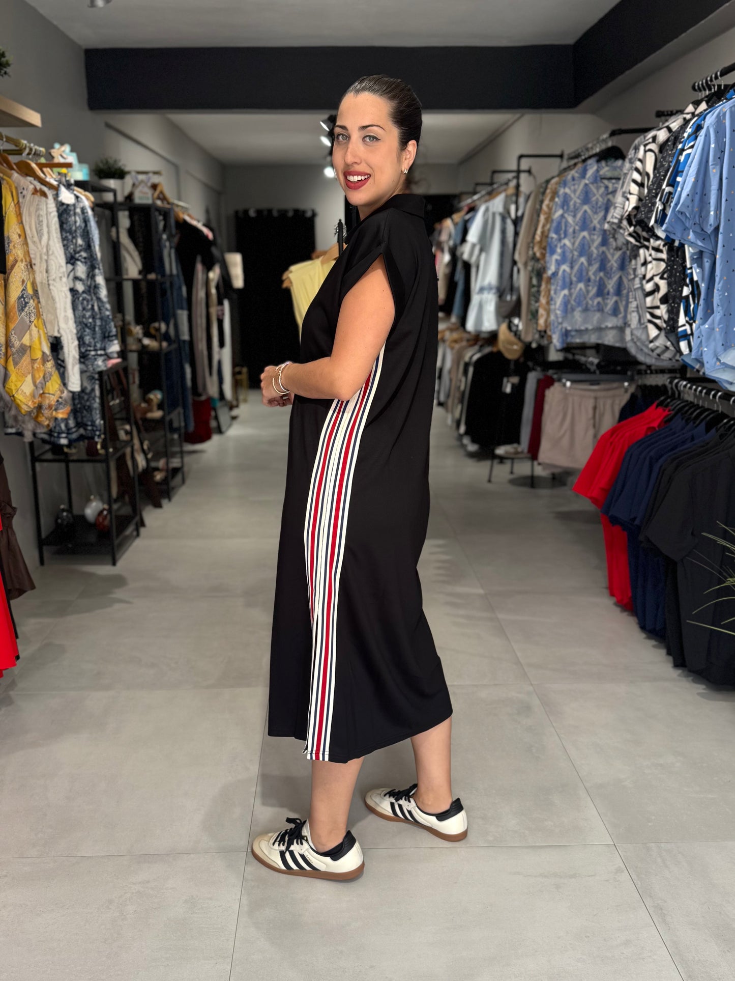 Side Trim Stripes Midi Dress