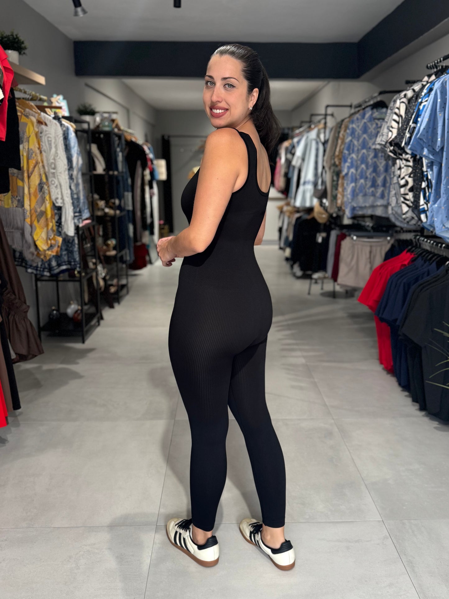 Seamless Ribbed Jumpsuit | BLACK