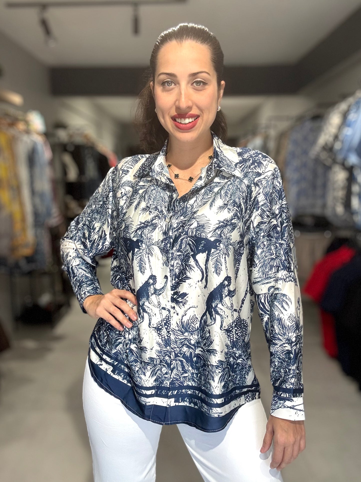 Leopard Italian Blouse | NAVY