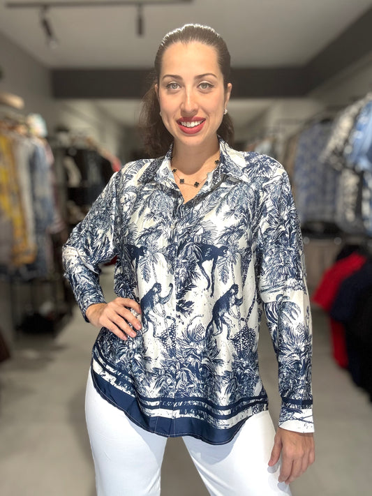 Leopard Italian Blouse | NAVY