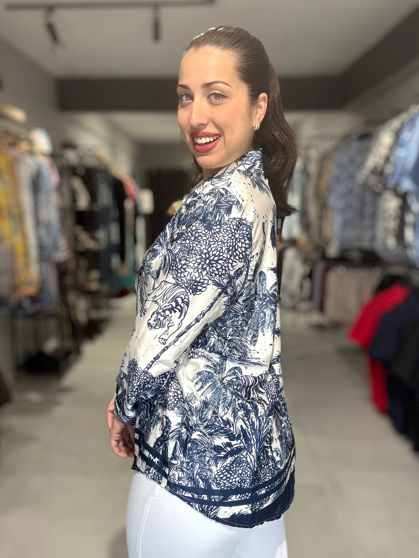 Leopard Italian Blouse | NAVY