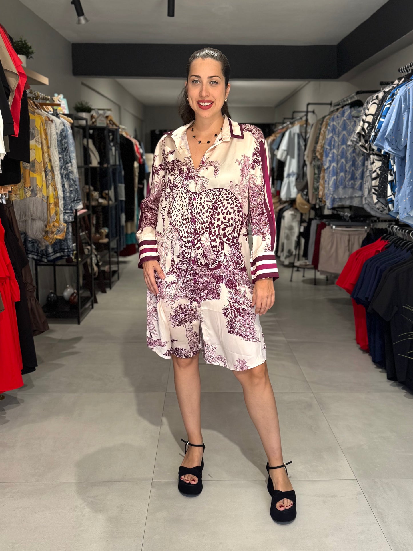 Satin Leopard Dress | BURGUNDY