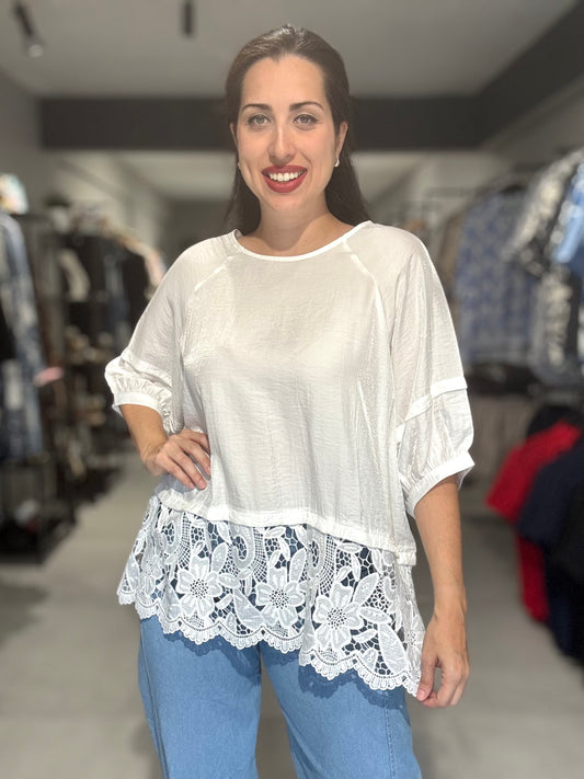 PRE ORDER | Bella Lace Tunic Blouse | WHITE