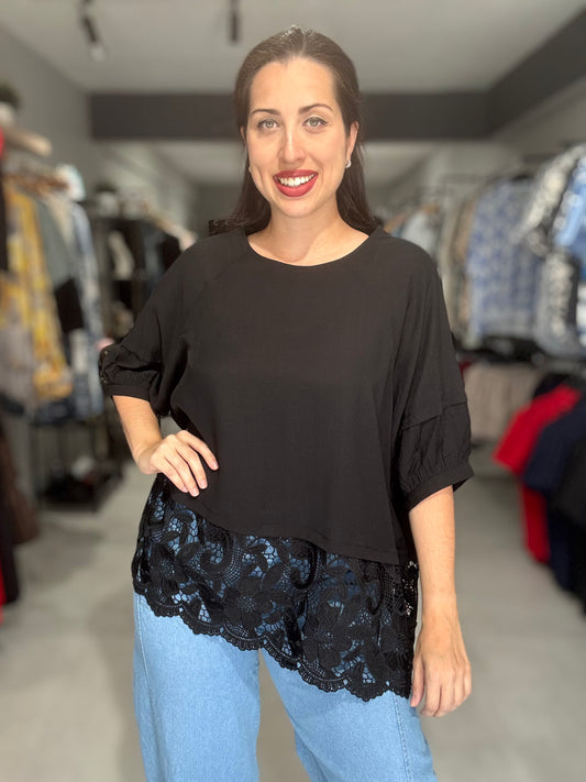 PRE ORDER | Bella Lace Tunic Blouse | BLACK