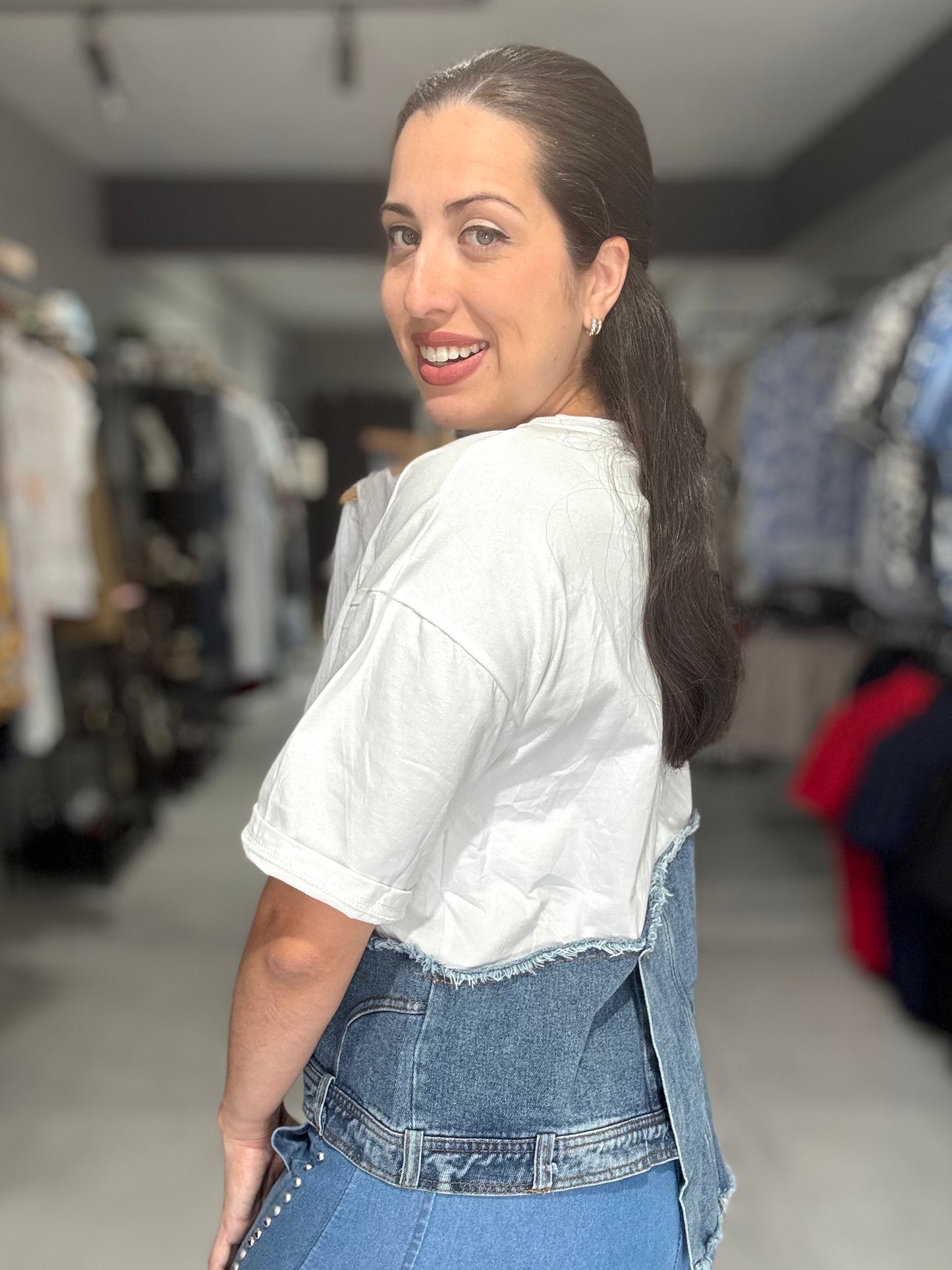 Denim Accent Tee Blouse | WHITE