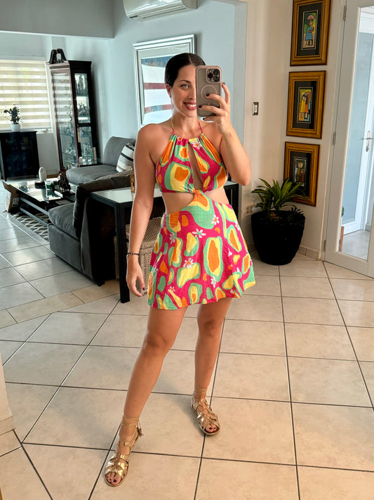 Colorful Print Halter Dress