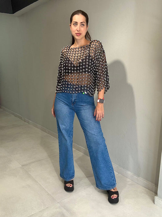Abdominal Support High Rise Wide Leg Jeans