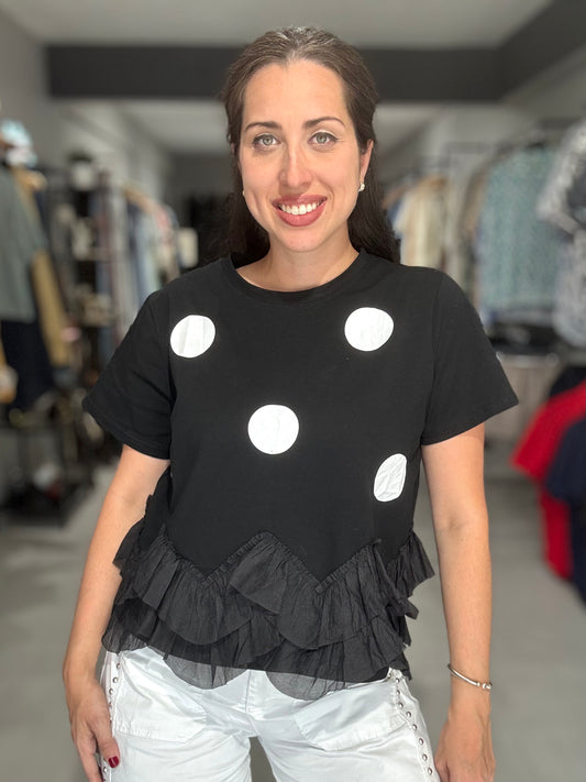 PRE ORDER | Dots Ruffle Tee | BLACK