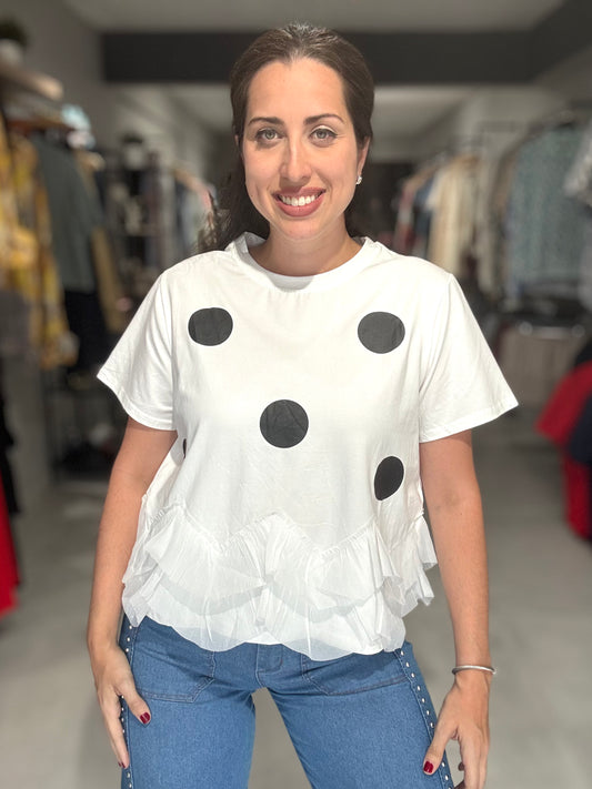 Dots Ruffle Tee | WHITE