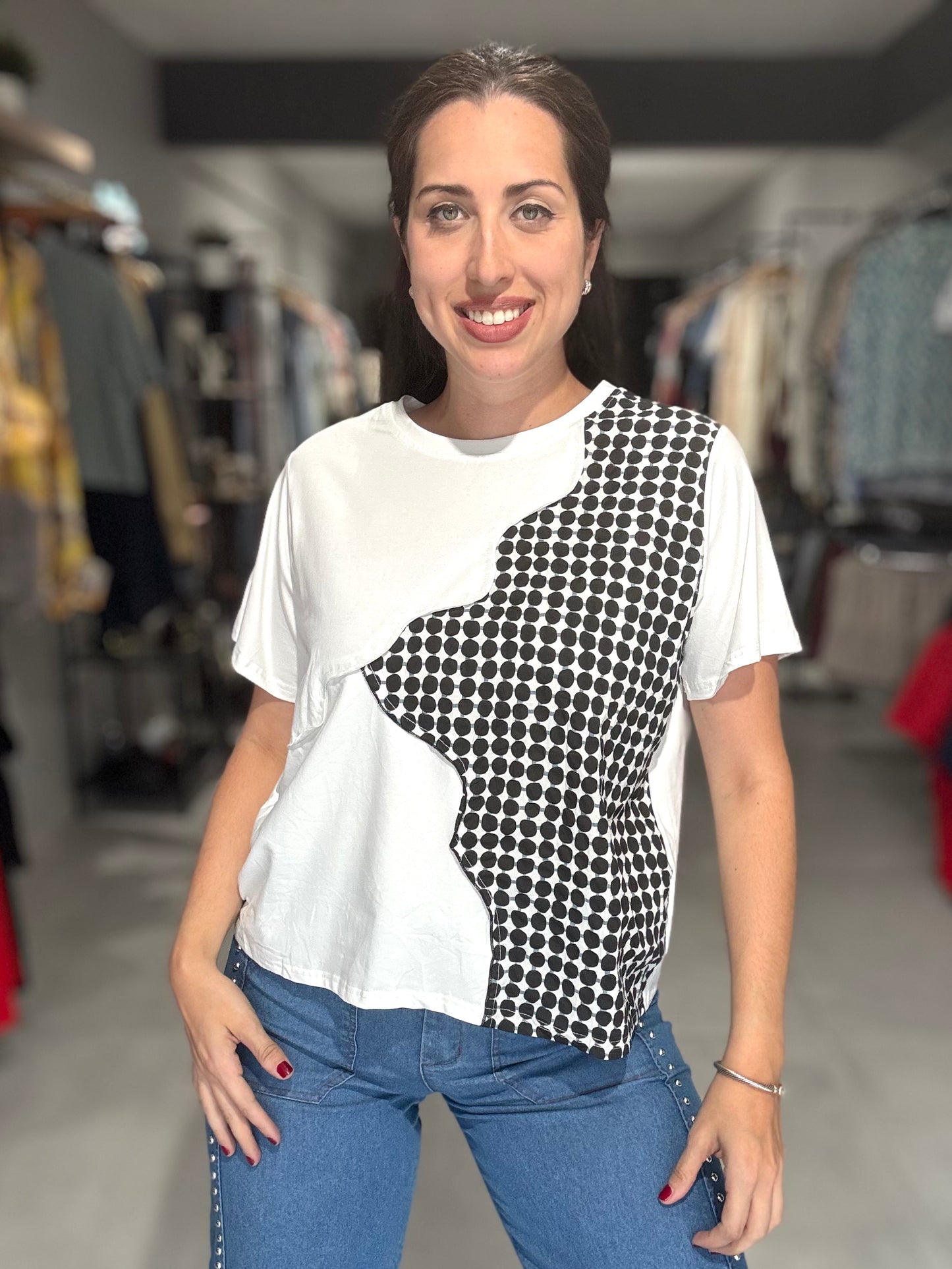 Polka Dots Detail Tee | WHITE