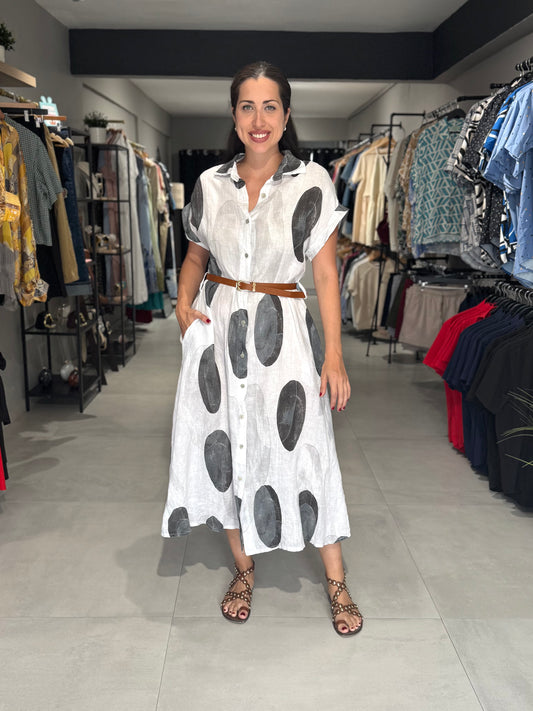 Dots Linen Midi Dress