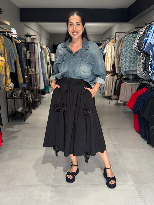 Black Rose Detail Skirt