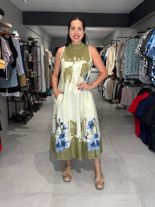 Amalfi Coast Linen Midi Dress | SAGE