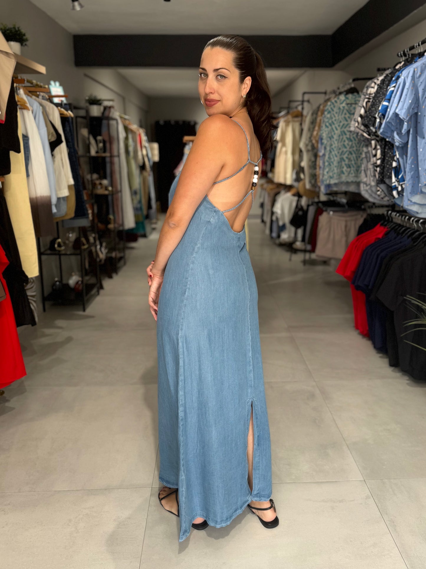 Light Denim Tercel Midi Dress