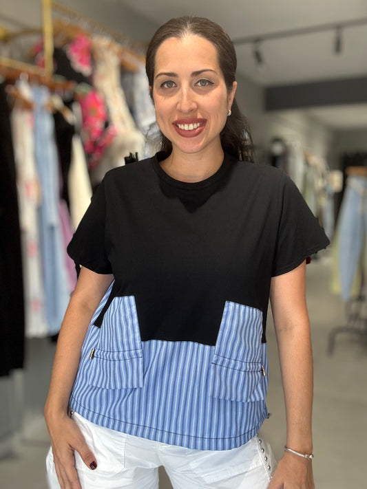Blue Stripes Tee Blouse | BLACK