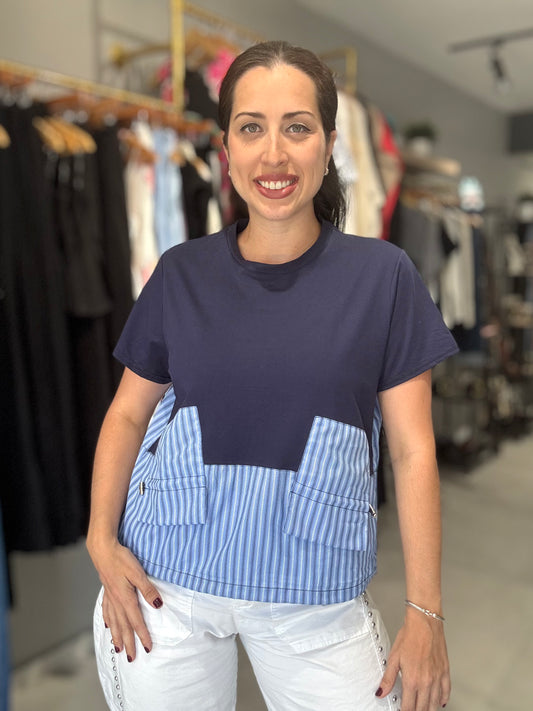 Blue Stripes Tee Blouse | NAVY