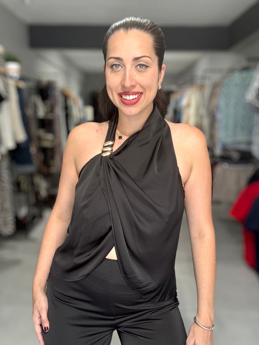 Aura Satin Halter Drape Blouse