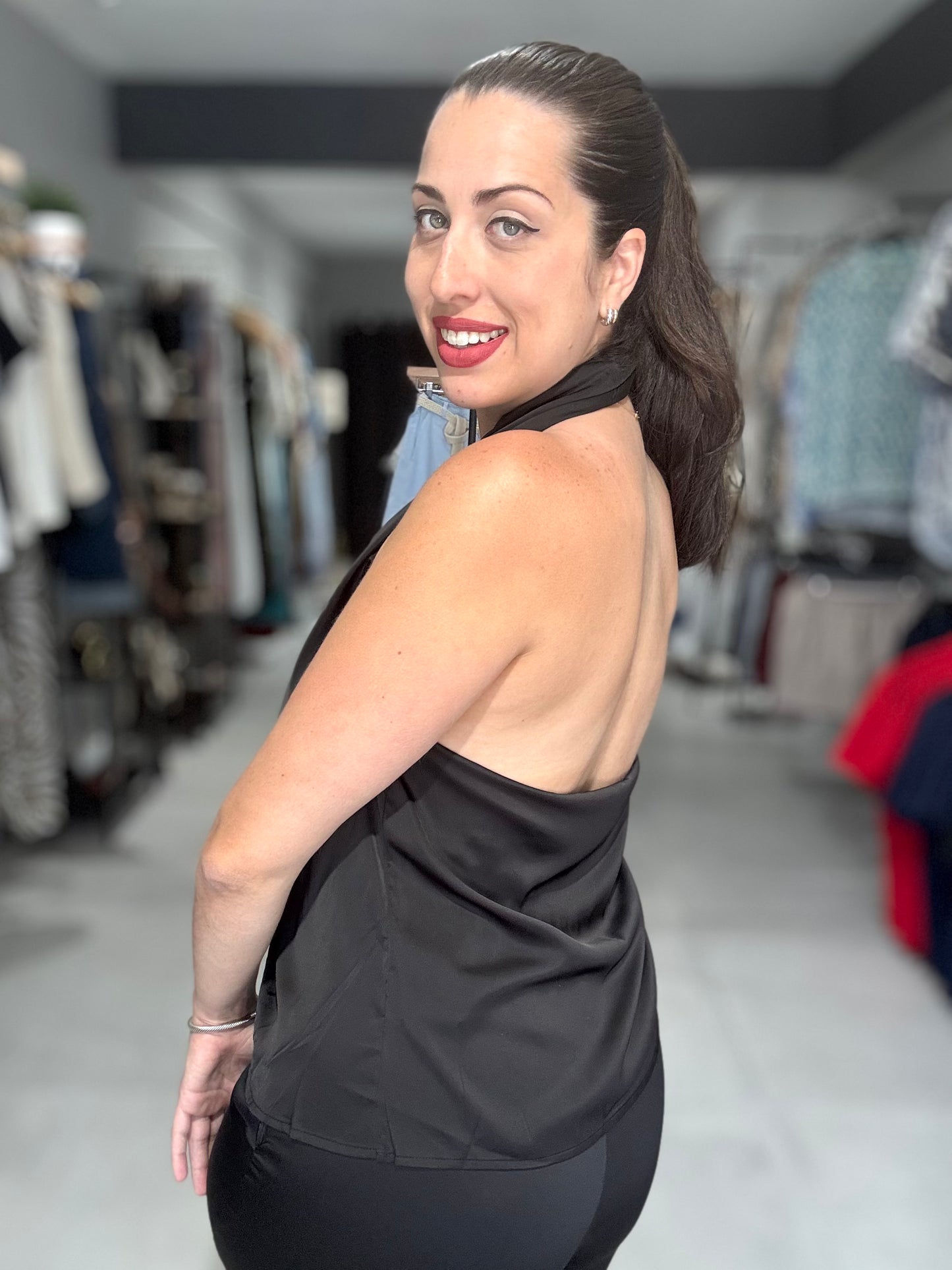 Aura Satin Halter Drape Blouse