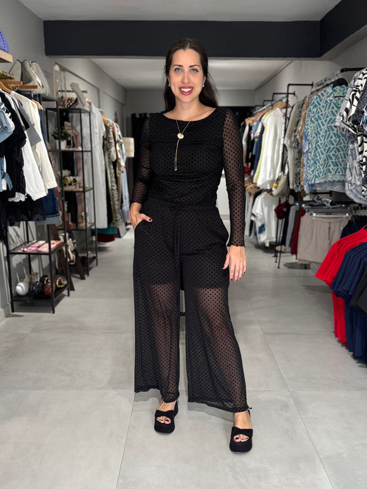 Chic Sheer Polka Dot Pant | BLACK