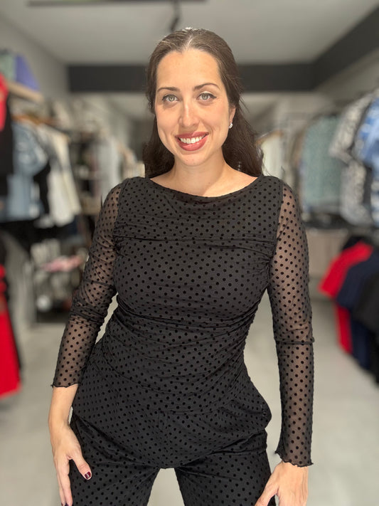 Chic Sheer Polka Dot Blouse | BLACK