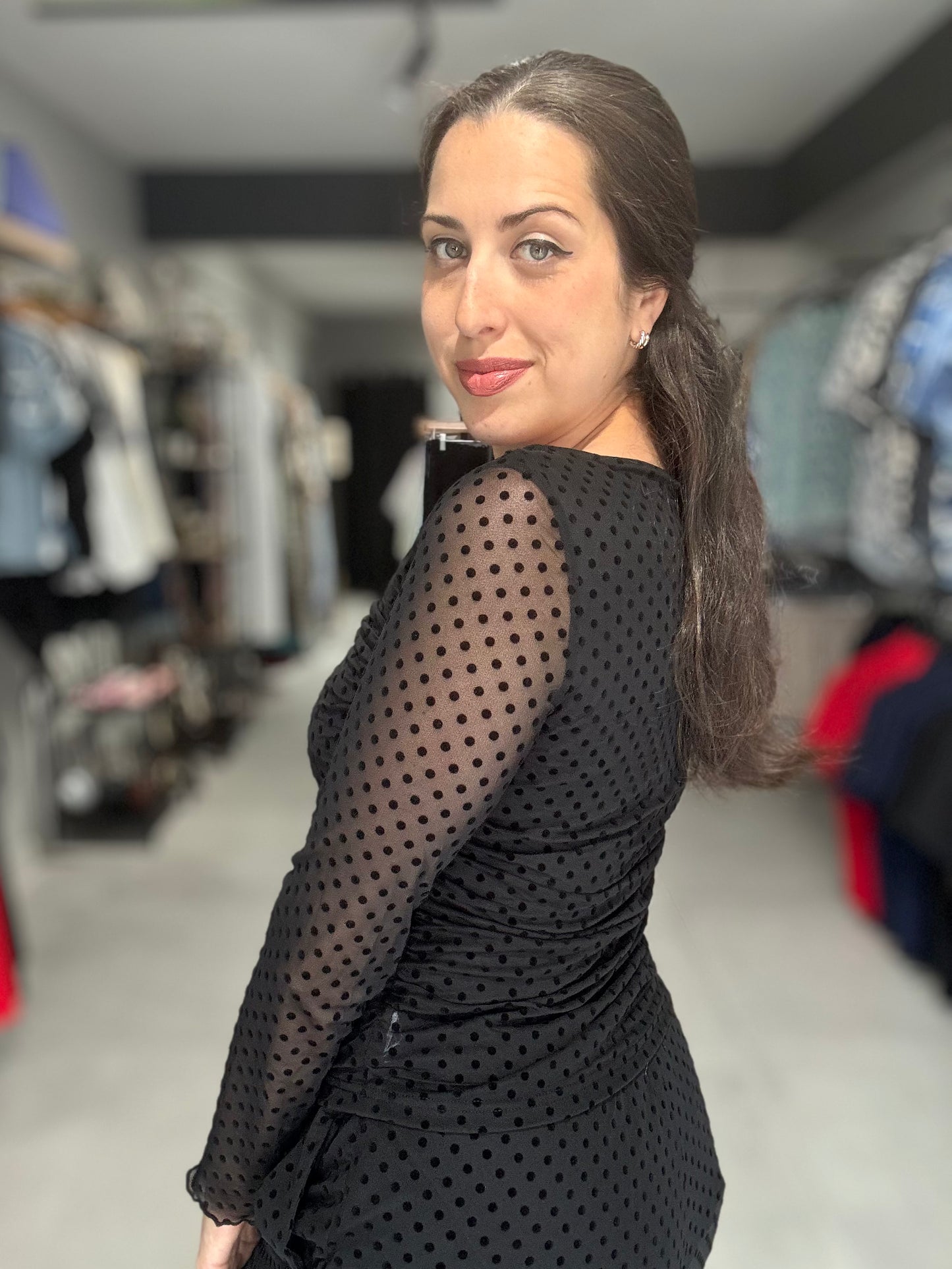 Chic Sheer Polka Dot Blouse | BLACK