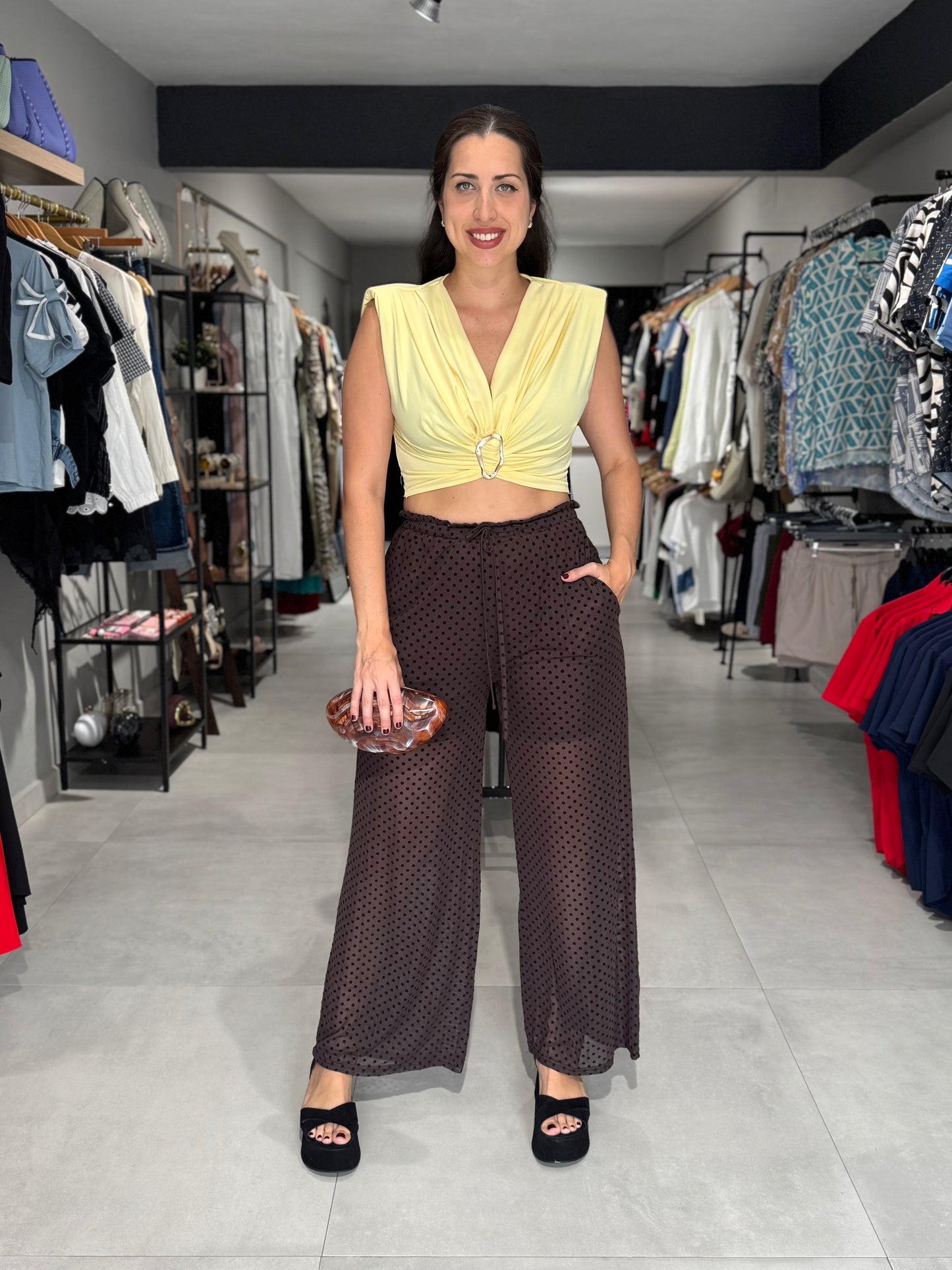 Chic Sheer Polka Dot Pant | CHOCOLATE